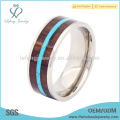 Mens titanium wood inlay rings, silver titanium ring band jewelry